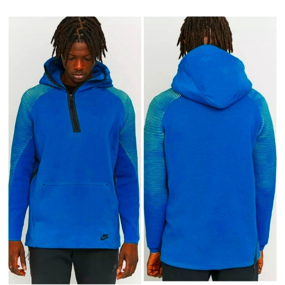 Nike Tech Fleece Green Abyss 1/4 Zip Hoodie Asymmetrical - Picture 1 of 3